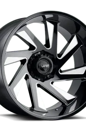 Tuff T1B 8X180 22X12 -45 GLOSS BLACK W/ MILLED SPOKES Bargain