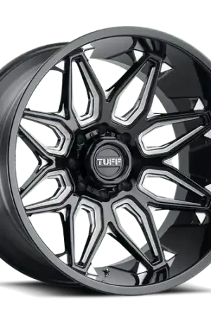 Tuff T3B 5X127 24X14 -72 GLOSS BLACK W/ MILLED SPOKES Handmade