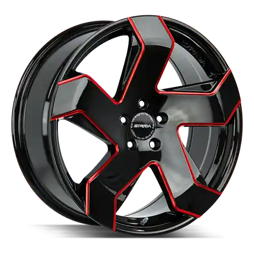 Strada Coltello 5x112 22x9 +35 Gloss Black Candy Red Milled Edge Clearance