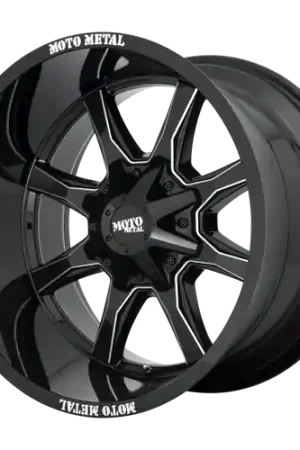 Wholesale Moto Metal MO970 6X135/6X139.7 17X9 +12 GLOSS BLACK WITH MILLED SPOKE & MOTO METAL ON LIP