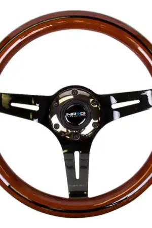 NRG Classic Wood Grain Steering Wheel (310mm) Dark Wood & Black Line Inlay w/Blk Chrome 3-Spoke Ctr. While Supplies Last