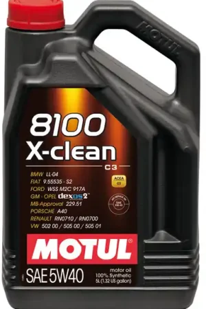 Bulk Order Motul 5L Synthetic Engine Oil 8100 5W40 X-CLEAN C3 -505 01-502 00-505 00-LL04