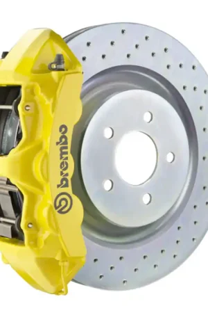 Luxury Brembo 10-15 Camaro V6 Front GT BBK 6 Piston Cast 355x32 1pc Rotor Drilled- Yellow