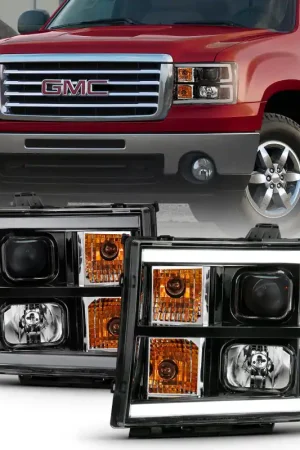 Best Price ANZO 2007-2013 GMC Sierra 1500 Projector Headlight Plank Style Black w/ Clear Lens Amber