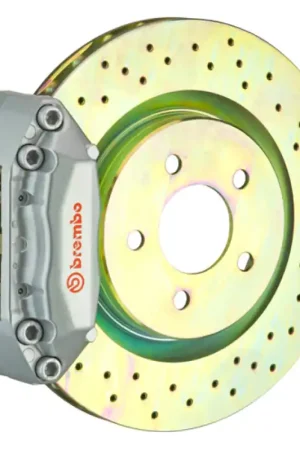 Luxury Brembo 00-04 Jetta 1.8t Front GT BBK 4 Piston Cast 2pc 323x28 1pc Rotor Drilled-Silver