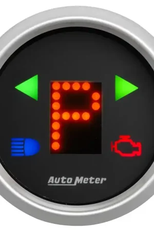 AutoMeter Gauge Gear Pos 2-1/16in. Incl Indicators Black Dial Red Led Silver Bezel Budget