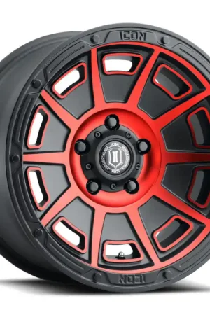 ICON Victory 17x8.5 6x135 6mm Offset 5in BS Satin Black w/Red Tint Wheel Price Cut