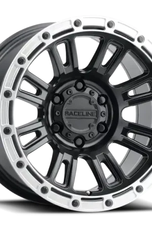 Raceline 956BS Compass 17x9in / 6x135 BP / -12mm Offset / 87.1mm Bore - Black & Silver Lip Wheel Exclusive Offer