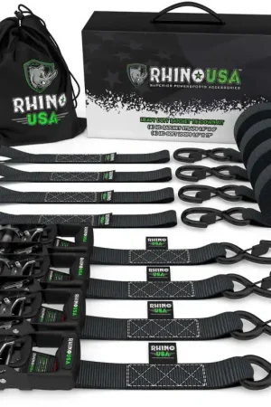 Must Have Rhino USA Heavy Duty Ratchet Tie-Down 4-Pack (Black) 1.6In X 8Ft
