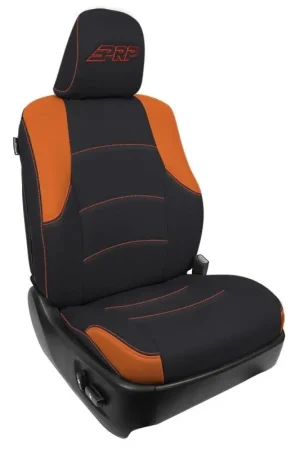 PRP 11-24 Toyota 4Runner Front Seat Covers (Pair) - Black/Orange While Supplies Last
