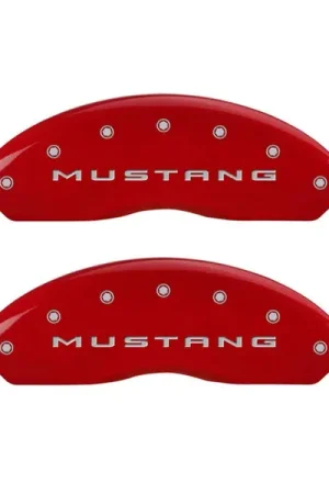Best Price MGP 4 Caliper Covers Engraved Front 2015/Mustang Engraved Rear 2015/Bar & Pony Red finish silver ch