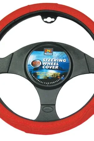 PCCovers 38cm Steering Wheel Cover - Rough Leather Look - Red - RG2427R (Pickup Only) Secure Checkout