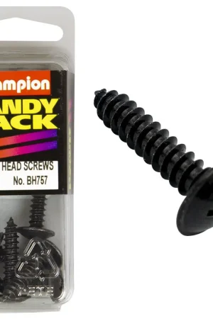 Champion Pack of 6 12G x 25mm Philips Mushroom Head, Black, Zinc Plated Self Tapping Screws - BH757 Free Shipping