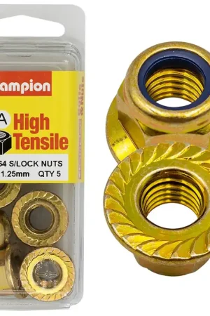 Champion Pack of 5 M10 x 1.25mm High Tensile Grade 8.8, Zinc Plated Self Locking Flange Hex Nuts with Nylon Insert - SLFM164 Authentic