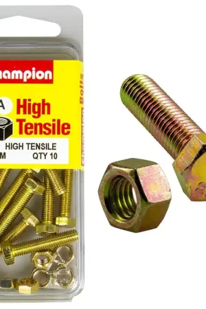 Champion Pack of 10 (10x Hex Set Screws, 10x Nuts) M5 x 20mm High Tensile Grade 8.8, Zinc Plated- BM14 Final Sale