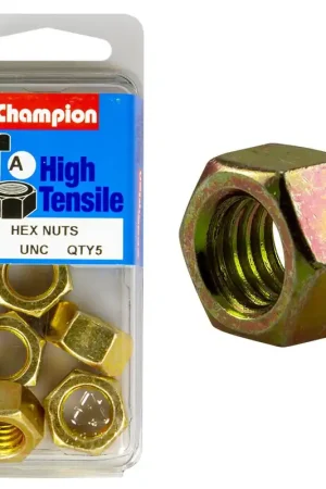 Champion Pack of 5 1\\/2 UNC High Tensile Grade 5, Zinc Plated Plain Hex Nuts - BC81 Professional Grade