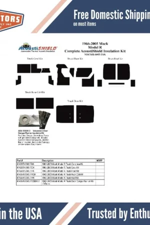 Insulation Sound Deadener Kit for 1966-2005 Mack Model R Acoustishield Complete Buy Today