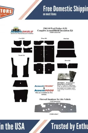 Insulation Sound Deadener Kit for 1963-1964 Ford Sedan Acoustishield Complete Certified