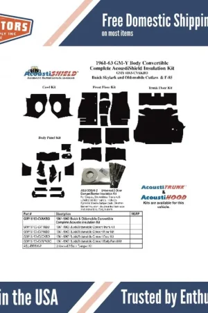 1961-1963 Buick Skylark, Buick LeSabre and Buick Electra Insulation Sound Deadener Kit Convertible Complete Must Have