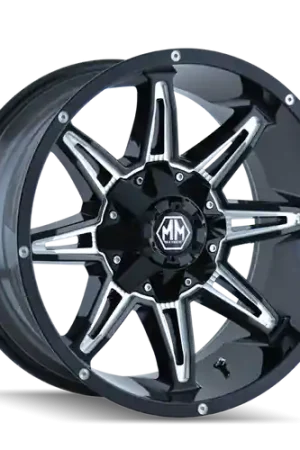 Mayhem 8090 Rampage 17x9 / 5x127 BP / -12mm Offset / 87mm Hub Black w/ Milled Spokes Wheel Reduced Price