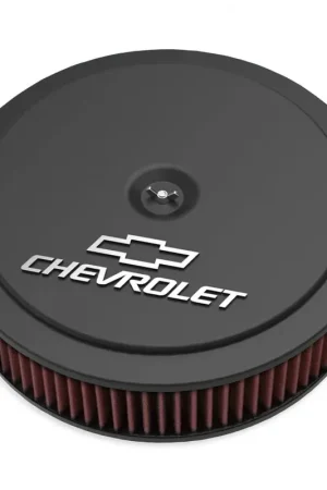 High Quality Holley GM Muscle Series Air Cleaner - Satin Black Machined 14" x 3" Air Cleaner Kit w/ Premium Filter - GM "Bowtie" and "Chevrolet" Logo